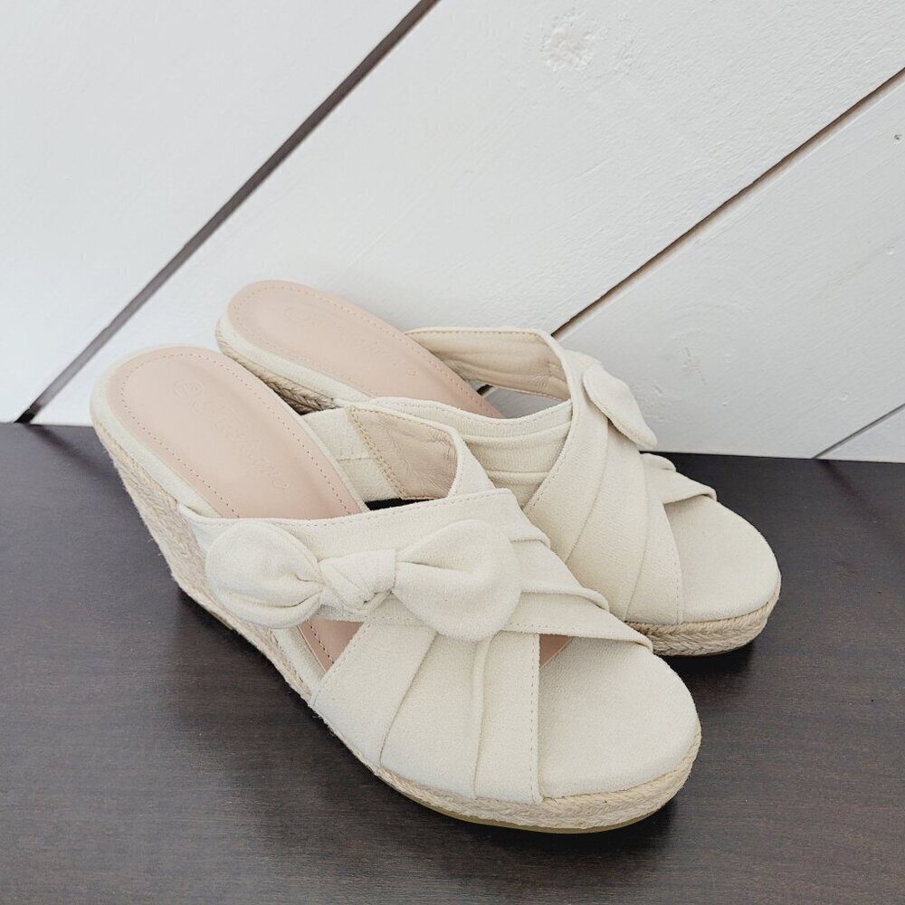 NEW Fashare Womens 7.5 Espadrille Wedge Sandals Criss-Cross Bow Design